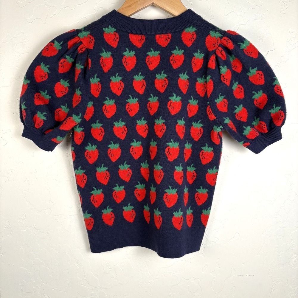 MAEVE By Anthropologie Maxine Sweater Size XXS Blue Strawberry Puff Sleeve NWOT - Picture 2 of 8